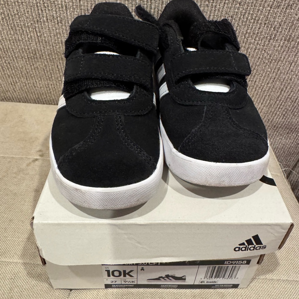 Adidas Kids Black and White Velcro Sneakers
